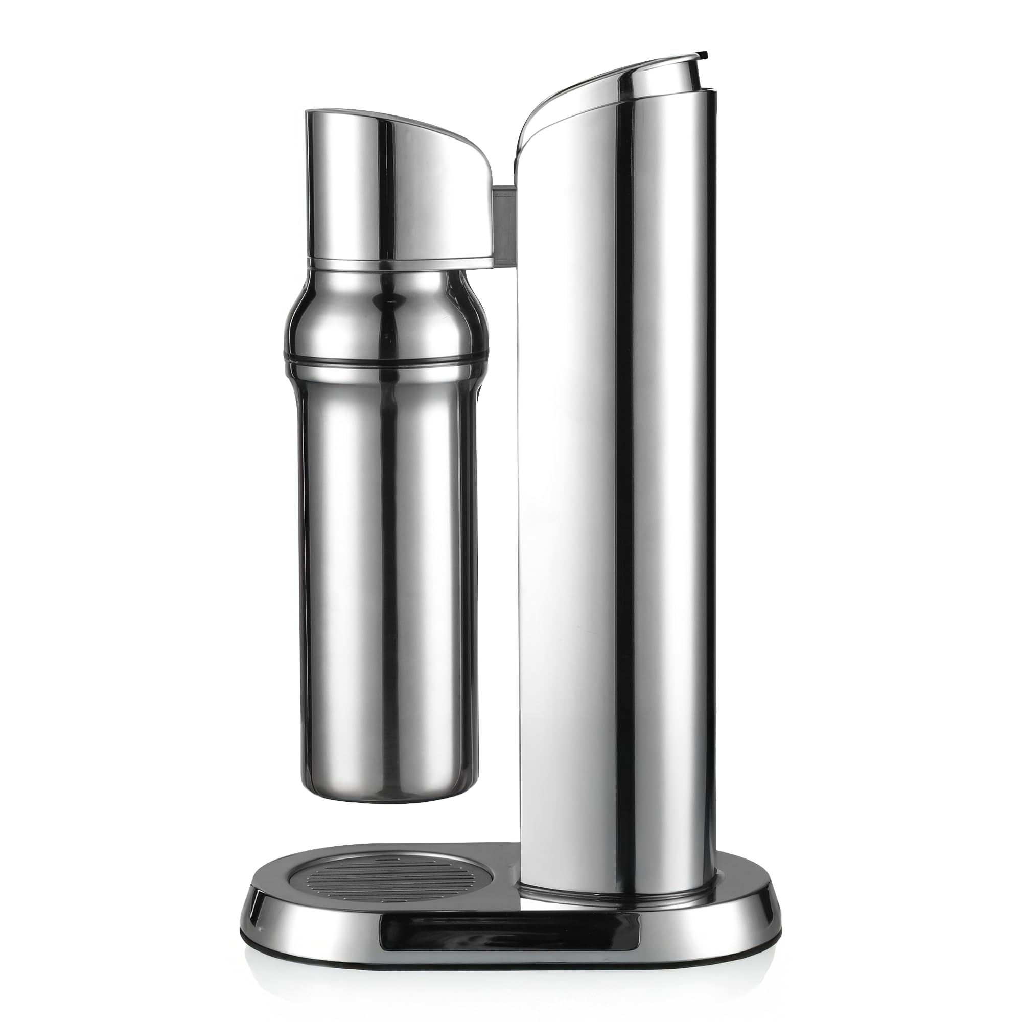 bubliq Glass Carbonator – saturator ze stali nierdzewnej ze szklaną butelką o pojemności 1 l, minimalistyczny design, wykończenie ze stali nierdzewnej