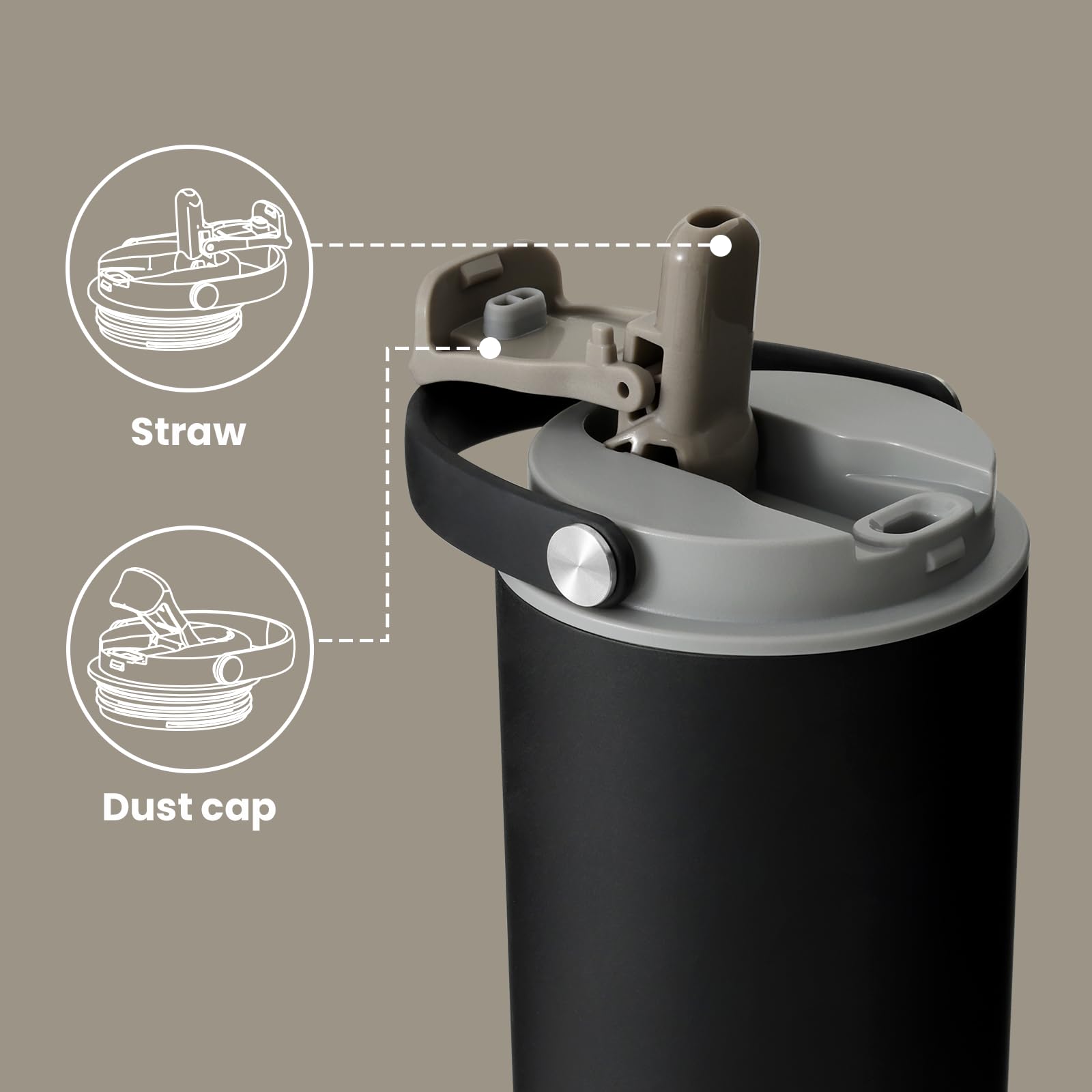 BOTTLE BOTTLE Insulated Water Bottle with Straw and Handle Stainless Steel Water Bottles for Car Sports Home Office and School 750ml Leak Proof Bottles(Ebony) - Image 4