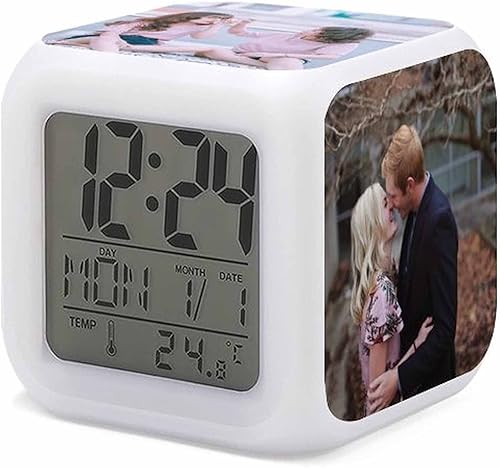 Reloj despertador fotográfico personalizado relojes personalizados con luz nocturna de 7 colores regalo de reloj para boda familia reloj despertador