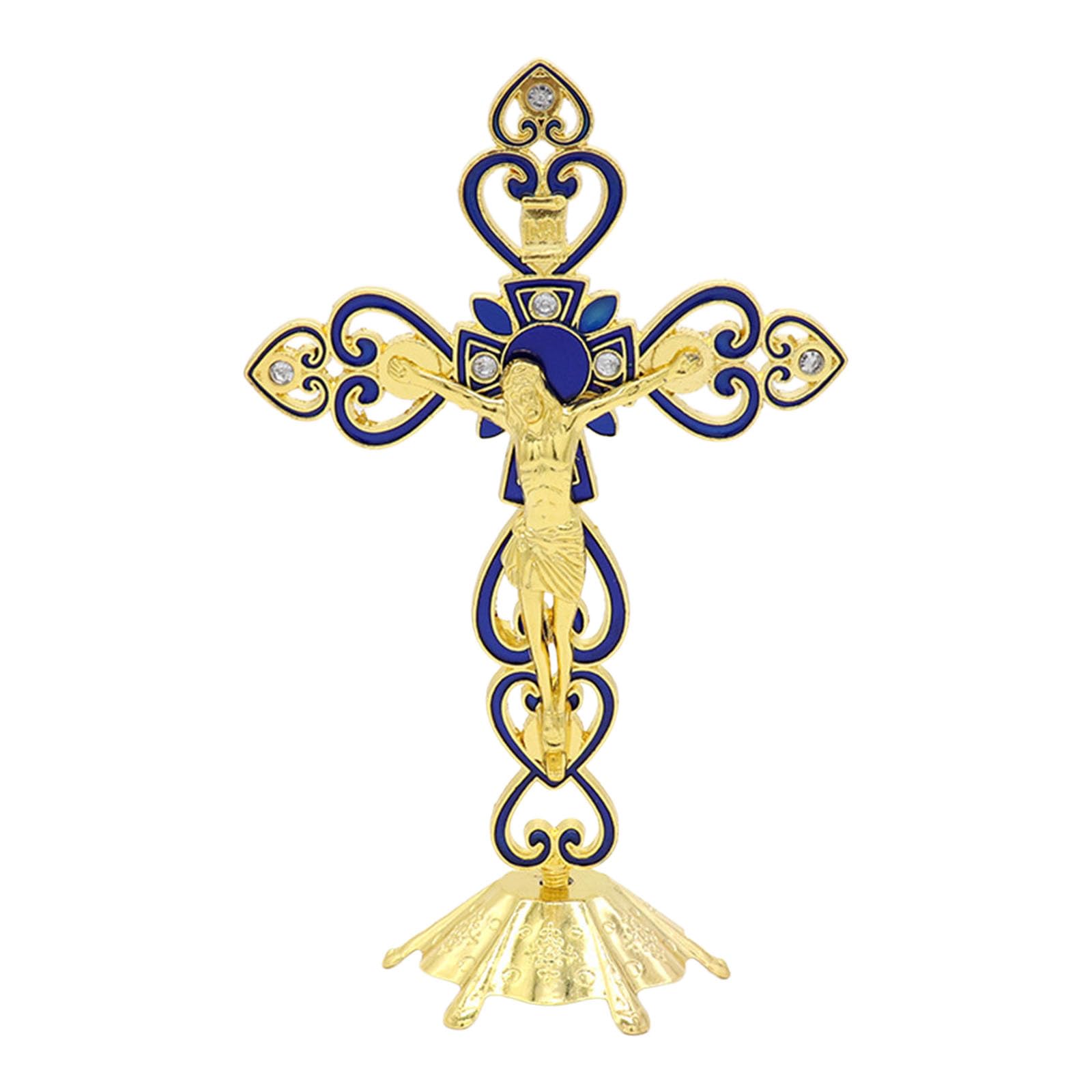 LiRRvb Crucifix Sculpture Cross Statue Catholic Figurine Standing Crucifix for Home Living Room Table Bedroom Figurines