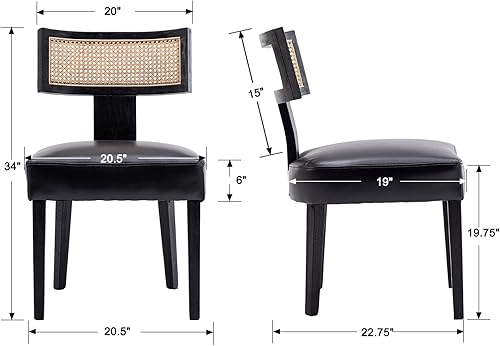 Miniatura 3 de Wahson Juego de 2 sillas de cocina y comedor con respaldo de bastón, silla de comedor tapizada de piel sintética retro con patas de madera negra,