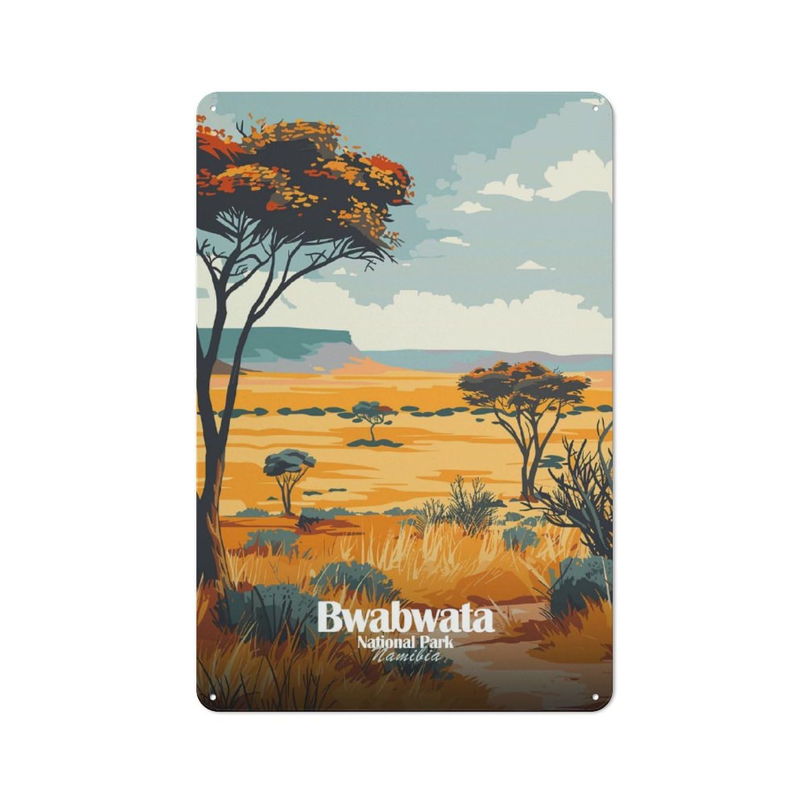 Junmoney Style-18 Metal Plaque 30X20cm With Bwabwata National Park, Namibia For Hallway Wall, Rustic Decor, A Metal Wall Feature For Hallways And Entrance Areas