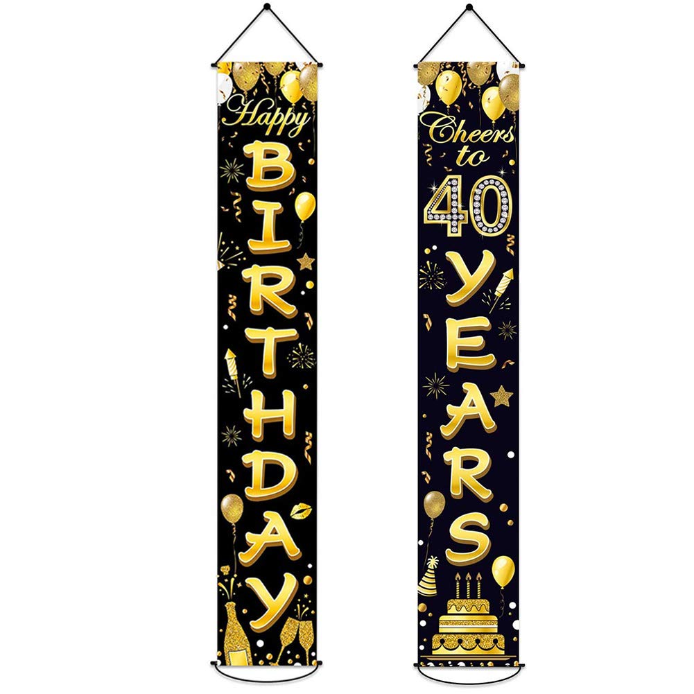 Homanga Banner Zum 40. Geburtstag – Schwarz-Gold, 178 X 30,5 Cm, Für Drinnen & Draußen, 2-teilig