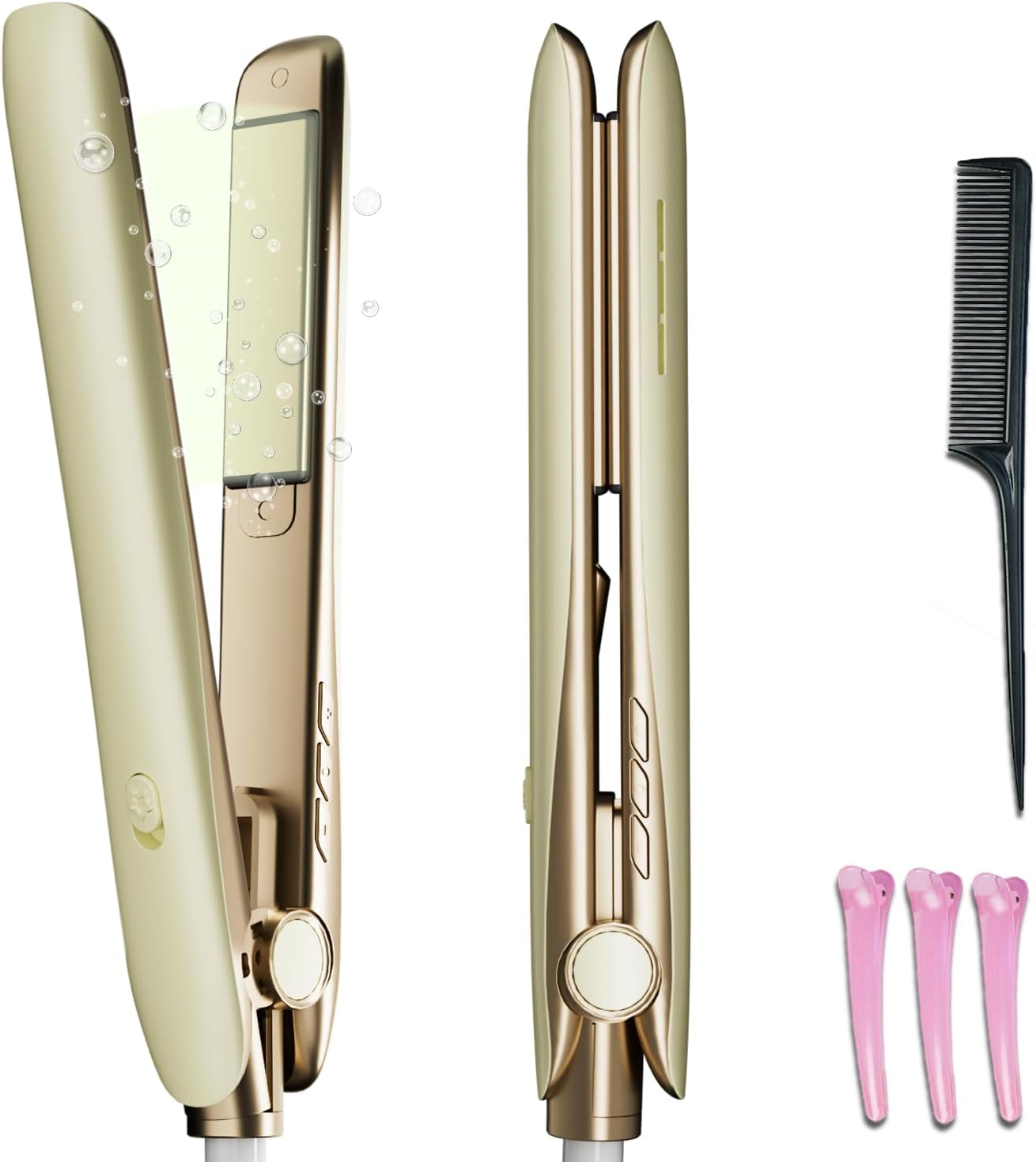 Flat Iron Hair Straightener – Travel 2-in-1 Straightener and Curler with 15s Heat-Up, Professional Negative Ion Ceramic Plate for Less Frizz, 4 Temperature Settings, Auto Shut-Off & LED Display