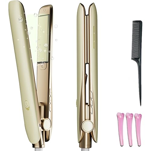 Flat Iron Hair Straightener – Travel 2-in-1 Straightener and Curler with 15s Heat-Up, Professional Negative Ion Ceramic Plate for Less Frizz, 4 Temperature Settings, Auto Shut-Off & LED Display