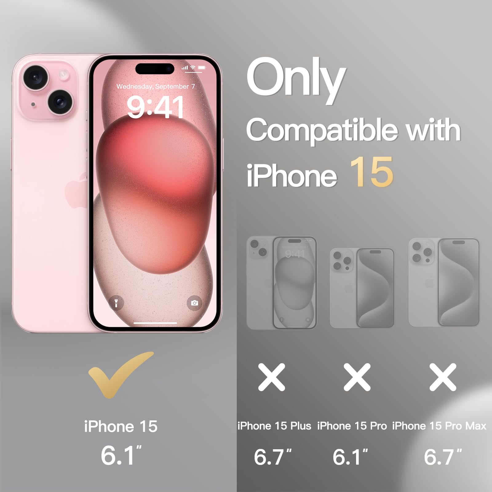 JETech Wallet Case for iPhone 15 6.1-Inch, Shockproof PU Leather Magnetic Flip Cover with Card Holder, Stand Feature and Full Camera Protection (Pink)