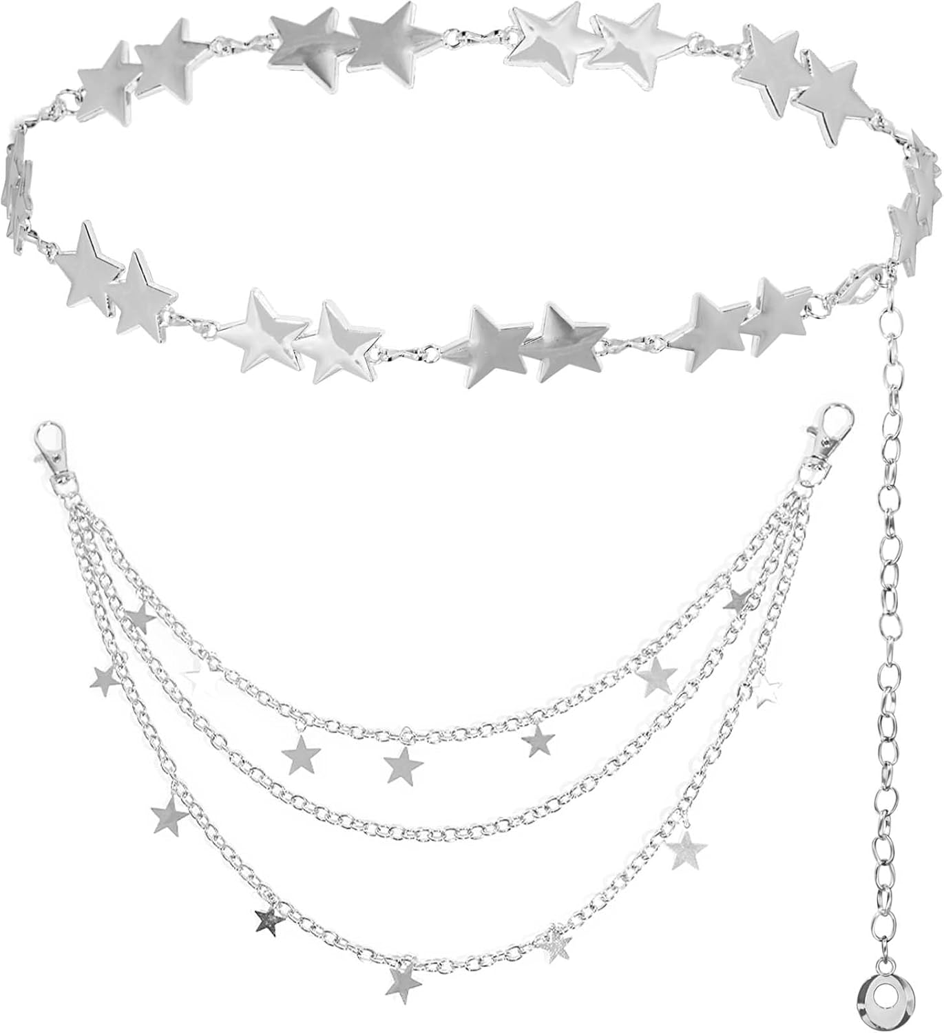 Silver Star Chain Belt Star Pants Chain Western Metal Belt for Women Punk Chain Belts for Dresses Jeans Waist Chain Belts Y2k