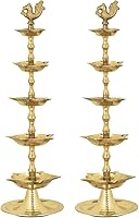 Vista 1 de SATVIK - 2 piezas de latón de pie Kerala Samai Diwali Deepak para Puja tradicional Panchmahal Pooja Deepam Diya lámpara de aceite Kutthu Vilakku