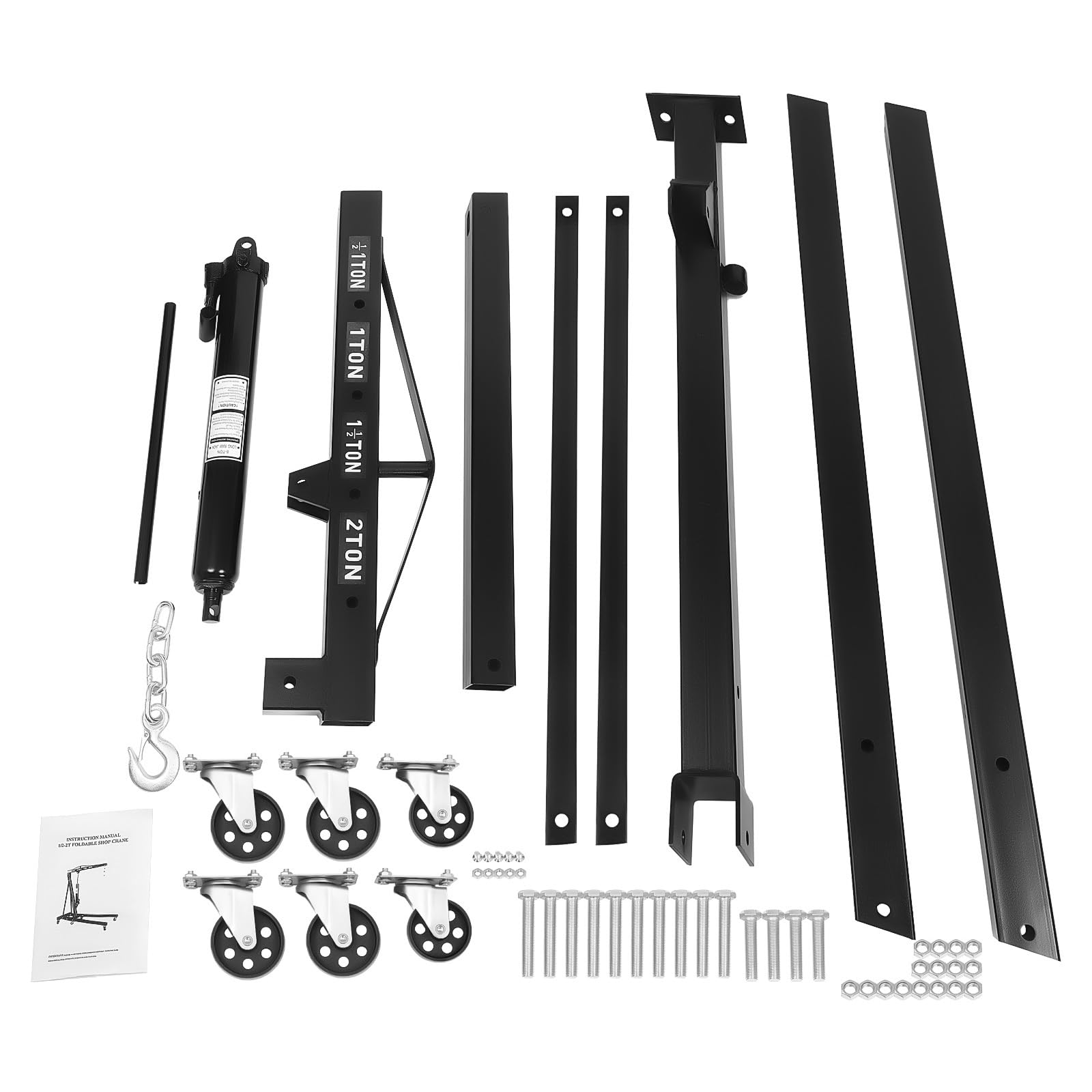 Grúa hidráulica de taller de 2 toneladas - Grúa de motor plegable de acero al carbono, elevador de motor con brazo ajustable, ruedas giratorias y marco reforzado, para garaje y taller (negro)