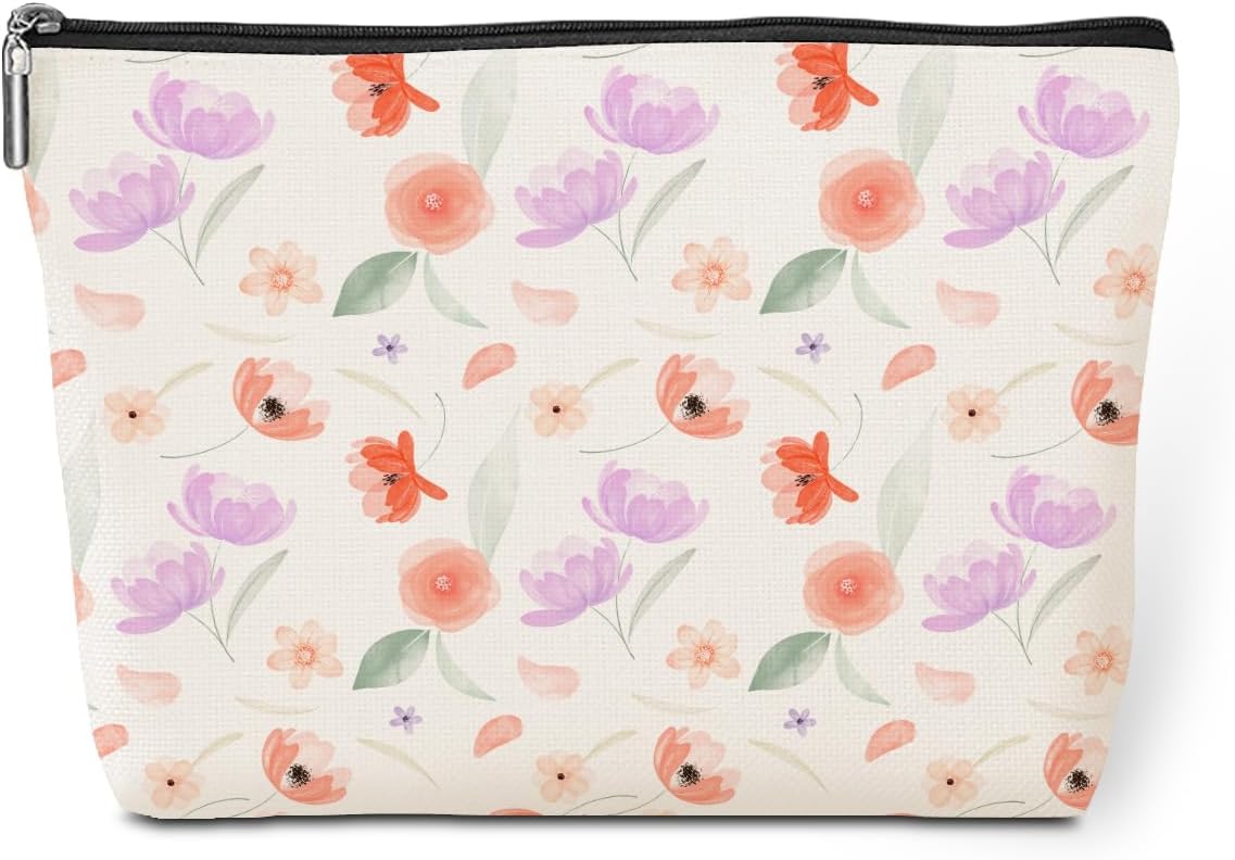 Cute Makeup Bag Funny Watercolor Floral Cosmetic Bags Floral Lover Gifts Flower Supplies for Lovers Women Girl Nurse Doctor Bride Friend Sister Bestie Birthday Christmas Graduation Toiletry Bag