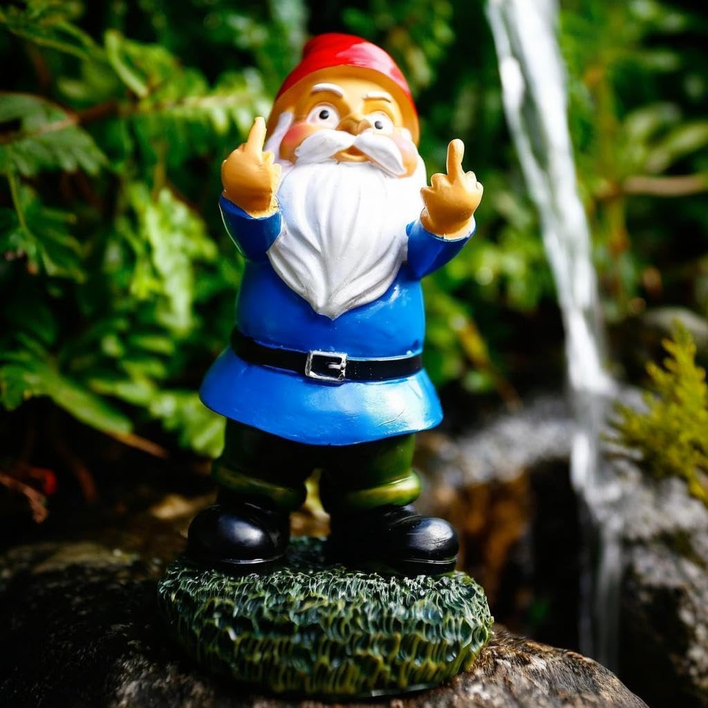 Guidre gnomos de jardín, adornos de jardín, para exteriores, gnomos de dedo medio doble, 4 cm, enano de resina travieso, estatua para césped, decoración al aire libre para terraza, regalo de