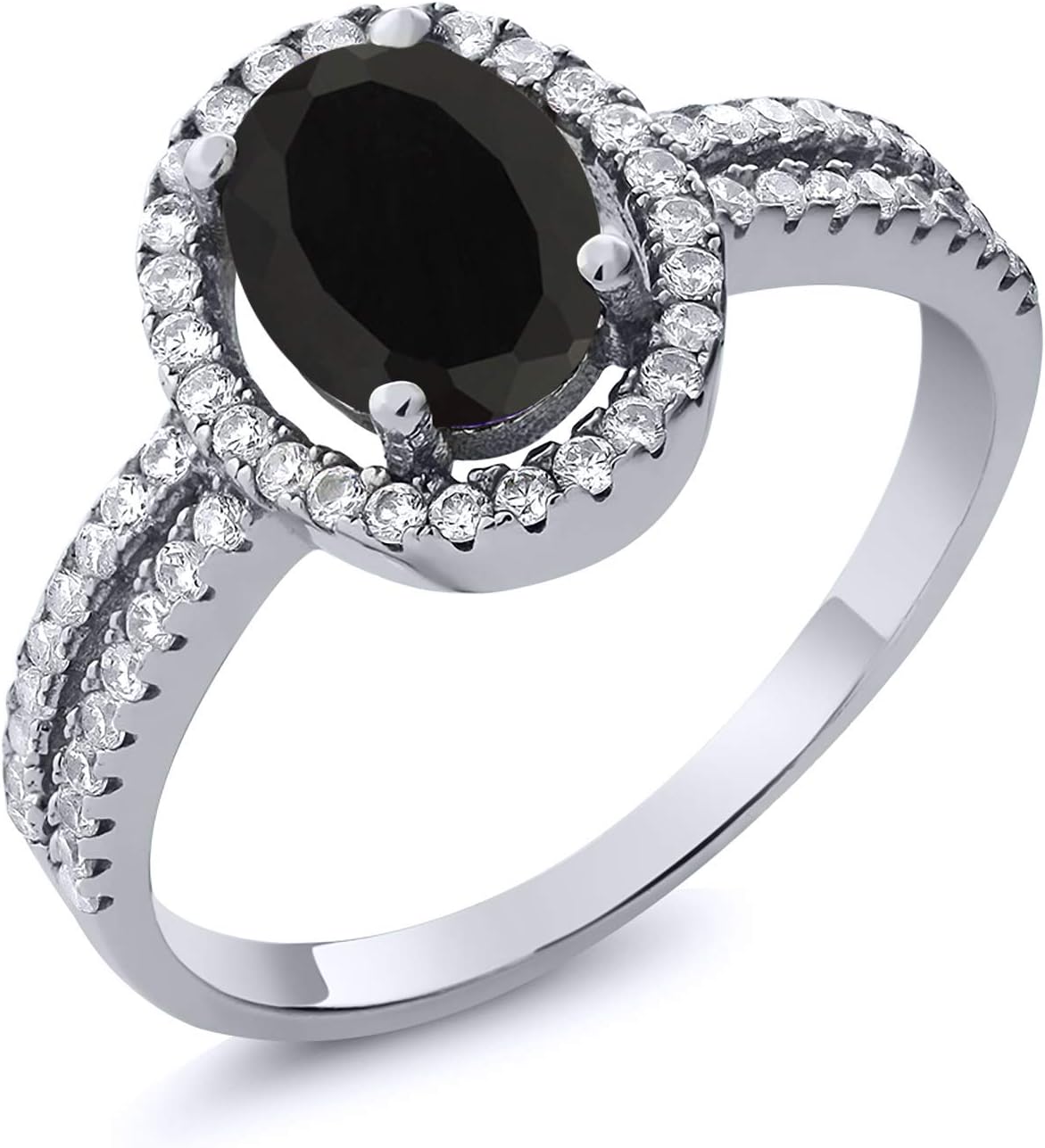 Gem Stone King 925 Sterling Silver 8X6MM Oval Gemstone Birthstone Split Shank Double Halo Engagement Ring | Wedding Band Anniversary Promise Ring For Women