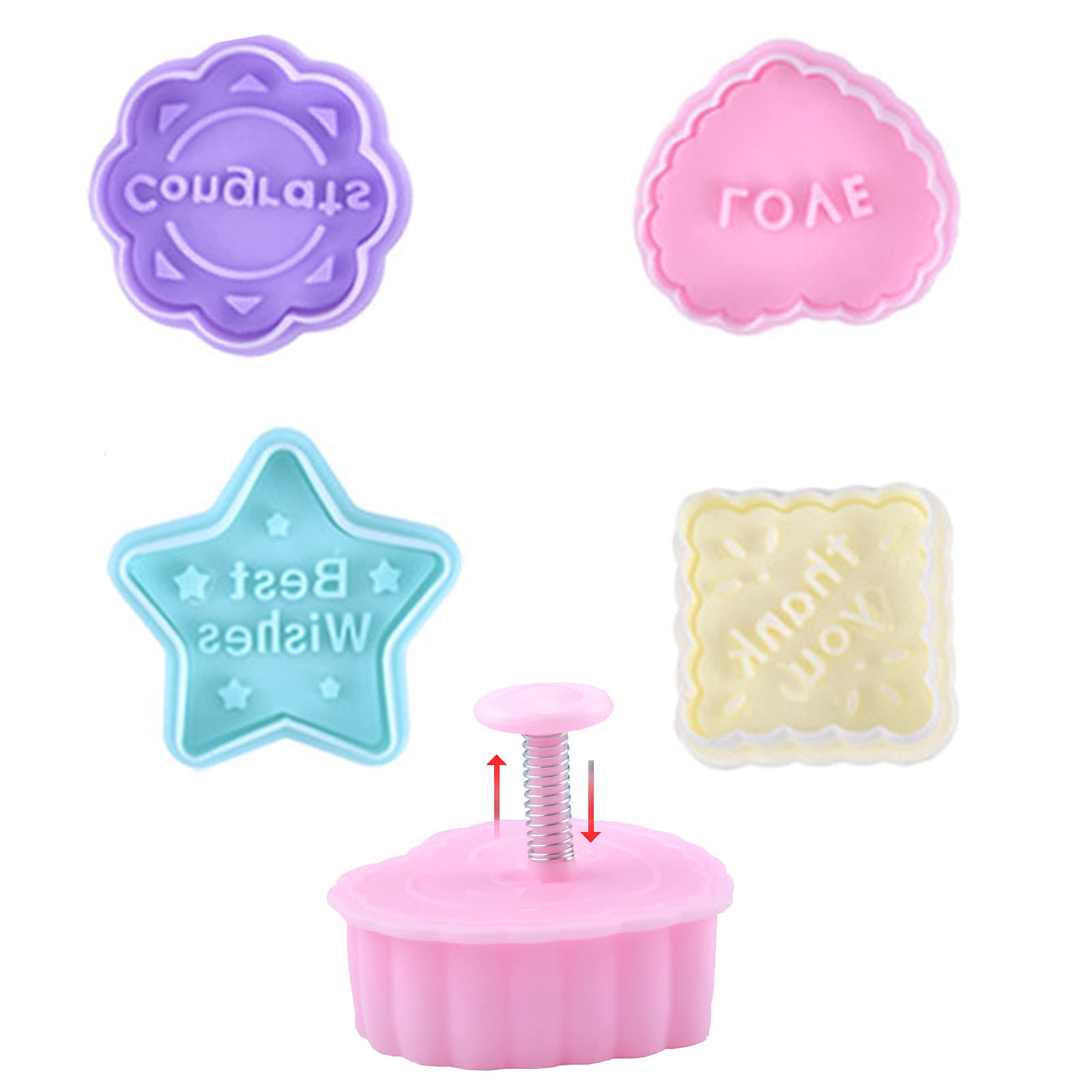 SMMUSEN 4PCS Cookie Molds With Good Wishes, Biscuit Baking Mould,DIY Biscuit Fondant Cake Chocolate Stamp Mold Set,(LOVE/THANK YOU/BEST WISHEA/CONGRATS)