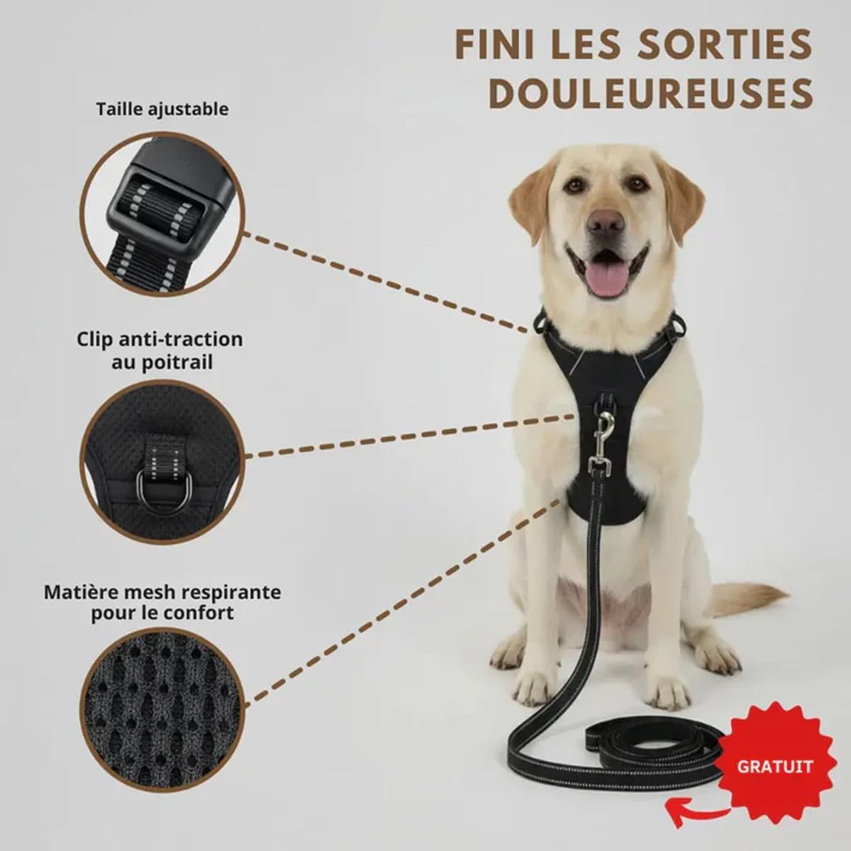 Harnais Anti Traction Elyo pour Chien, Harnais De Chien Anti-Traction Réglable Respirant, (Rouge, M(7,5 à 17,5 kg))
