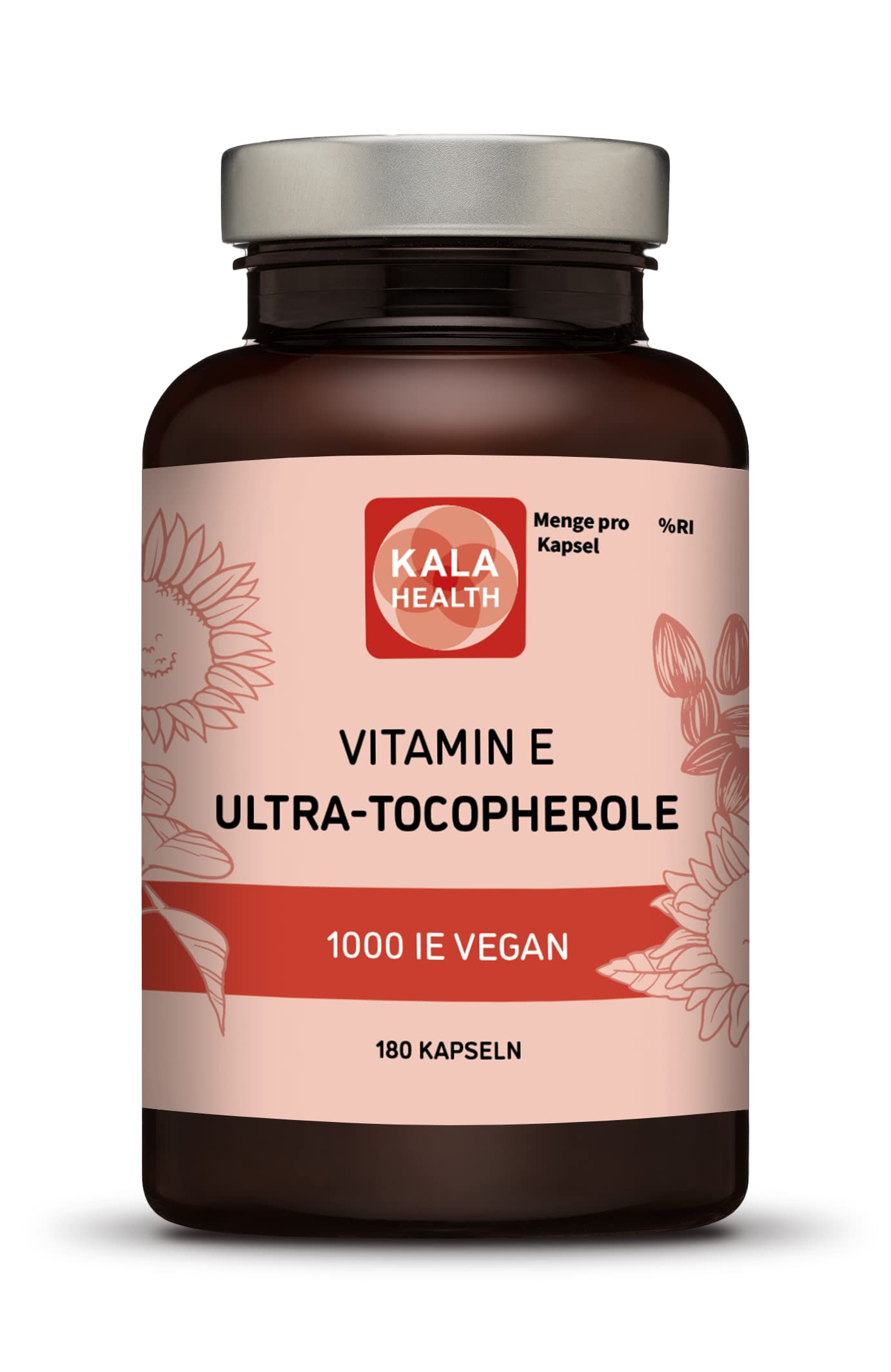 Kala Health Vitamin E 1000 IE Ultra Tocopherol 450mg Vitamin E Vegan – alle 4 Tocopherole – Alpha Tocopherol + Beta Tocopherol + Gamma Tocopherol + Delta Tocopherol – Einzigartiges d Alpha Tocopherol