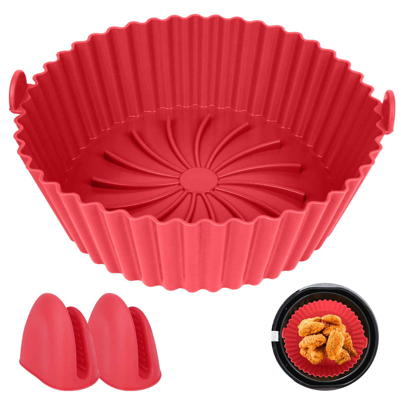 Photo 1 of **SET OF 2** 8.7inch Air Fryer Silicone Pot,ZEFAN Silicone Air Fryer Liners Bowl,Heat Resistant Reusable Baking Cooking Oven Accessories With Finger Grips?Red (8.7inch)