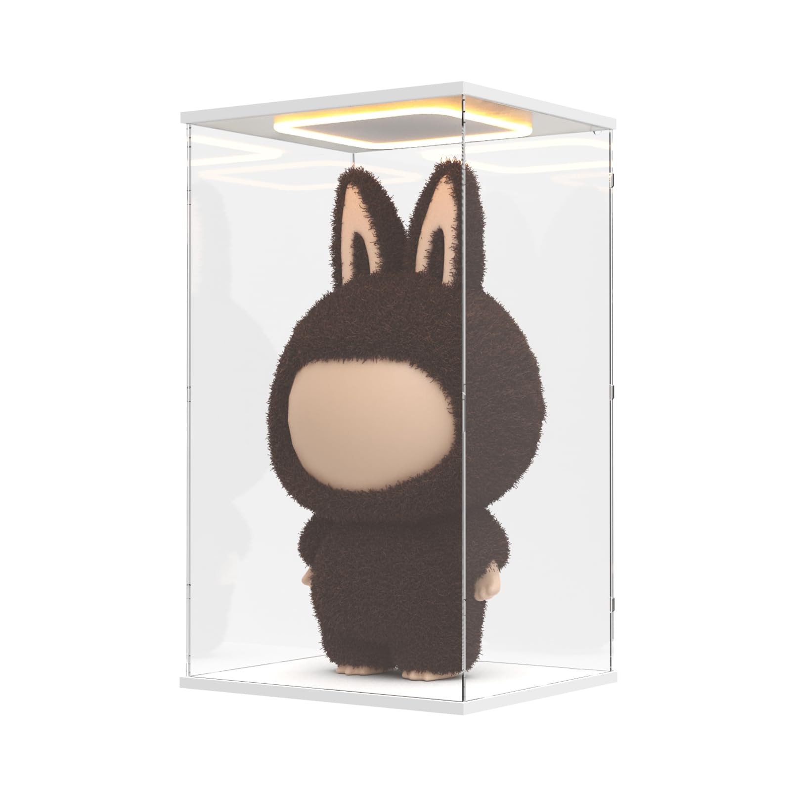 Vitrine Acrylique avec Lumière pour Labubu Zimomo I Found You & Angel in Clouds, Anti-Poussière Boite Plexiglass Vitrine pour Collection Lego 43263 76437 21335, 35 x 30 x 60 cm, Blanc