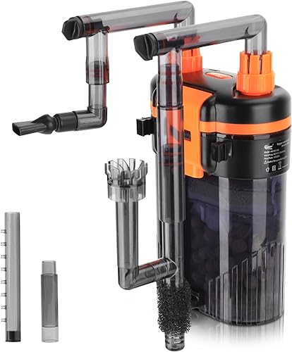hygger Filtro externo de acuario para colgar en la parte posterior, filtro silencioso para tanque de peces con filtración de 3 etapas, motor