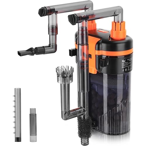 hygger External Hang-On-Back Canister Aquarium Filter,Quiet Fish Tank Filter with 3-Stage Filtration,Anti-Dry Burn Motor,Adjustable Flow,Oil Skimmer,Duckbill Nozzle,Shower Spray Bar (5W,≤10 gal)