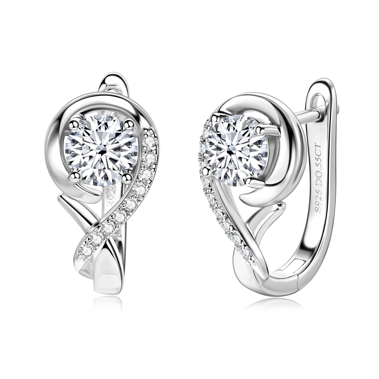 Moissanite Hoop Earrings for Women, Lab Imitation Diamond Huggie Earrings, 18K White Gold Plated D Color Round Cut 925 Sterling Silver Earrings, GRA