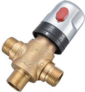 Thermostatic Mixing Valve for Shower System, 1/2" BSP Connection | 3 Way Hot Cold Water Regulator, Water Temperature Control Valve, Solid Brass Body, Hot Cold Water Mixing Valve, Easy Control
