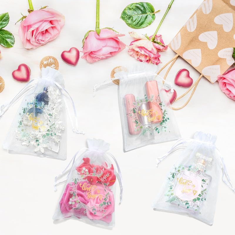 Miniatura 6 de Windyun 200 bolsas de organza Love Is Sweet para regalo de boda, 4 x 6 pulgadas, bolsas de regalo de dulces, pequeñas bolsas de malla de eucalipto