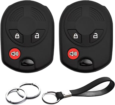 2pcs Compatible with Ford Escape Edge Fusion Mustang Expedition Transit Connect Explorer F-150 F-250 F-350 Super Duty Lincoln Mercury Black Key Fob Cover Case Key Chain Protector Remote Holder
