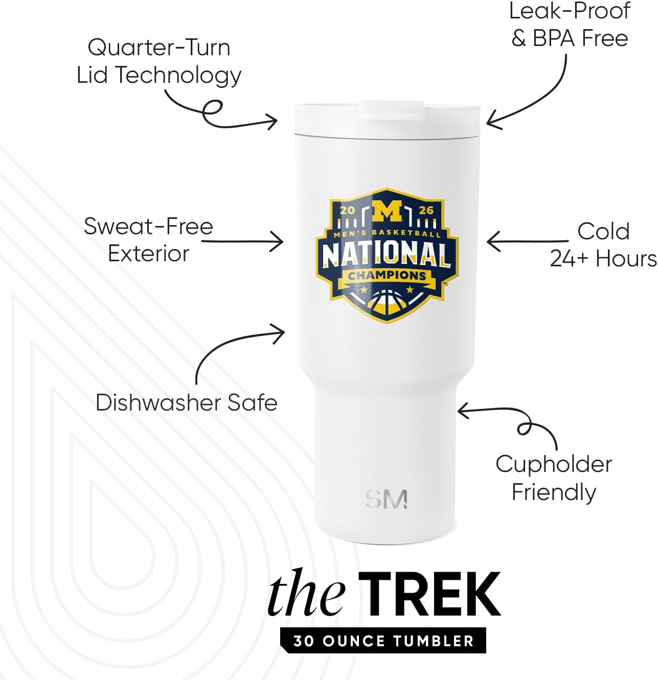Simple Modern Officially Licensed University of Michigan Wolverines NCAA Men's Basketball Champions Cup | March Madness 30oz Trek Tumbler Flip Lid & Straw | Insulated Stainless Steel | Gifts Men Women