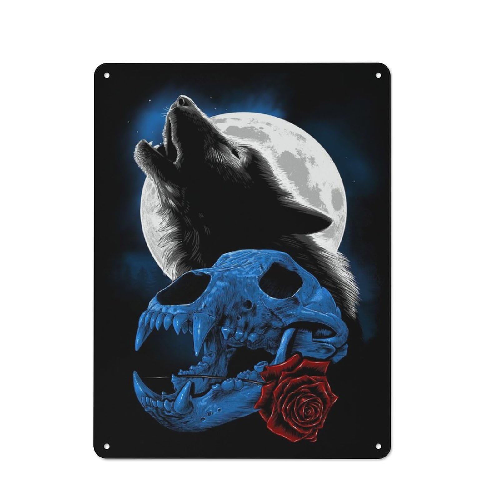 Junmoney Wolf Howling Moon Tin Sign With Design 40X30cm, Vintage Shed Wall Decor For Greenhouse, Garden Room, Cafe Or Entryway