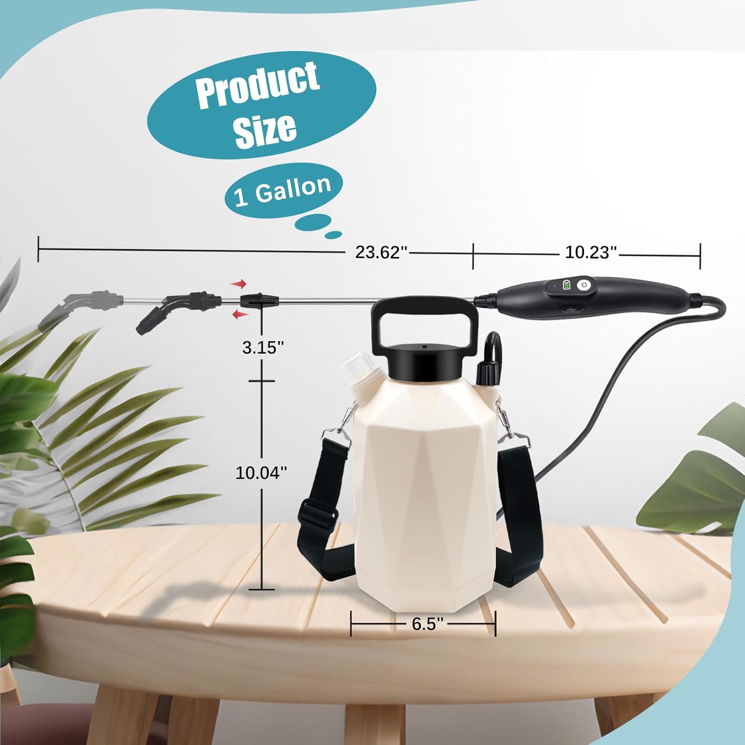 Battery Powered Garden Sprayer, 1 Gallon Electric Sprayer in Lawn with USB Rechargeable Handle, Retractable Wand, 3 Mist Nozzles, Yard Water Pump Sprayers with Adjustable Shoulder Strap for Gardening - Image 7
