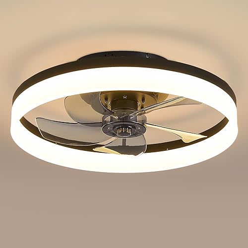 Miniatura 9 de Ventiladores de techo de 19.6 pulgadas con luces, ventilador de techo semicerrado de perfil bajo para uso seguro, 6 velocidades, reversible, LED