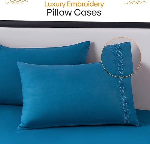 Miniatura 5 de CHENILLE HOME Juego de sábanas bajeras impermeables  4 piezas, cómodo protector de colchón transpirable sin ruido, bolsillo profundo, funda