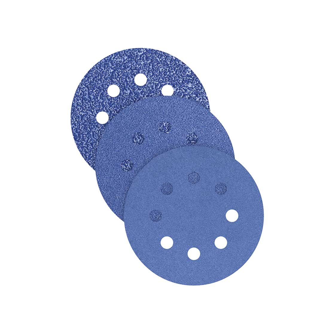 Dischi abrasivi 125 mm, 8 fori (25 Pz.) G24 | p. levigatrici rotorbitali, corindone zirconio, supporto a gancio e anello