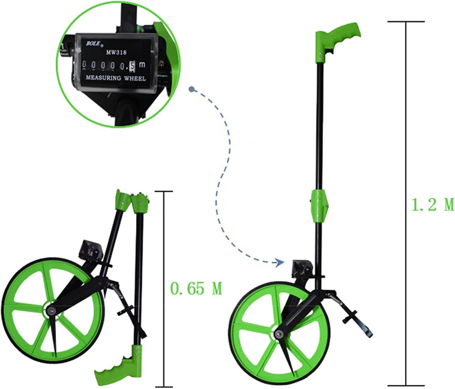 Foldable Meters Measure Wheel, Measuring Tape Measuring Wheel Measures Up to 999.9m with Large Digital Display Electronic Distance Measuring Wheel for Walking Surveyor Land