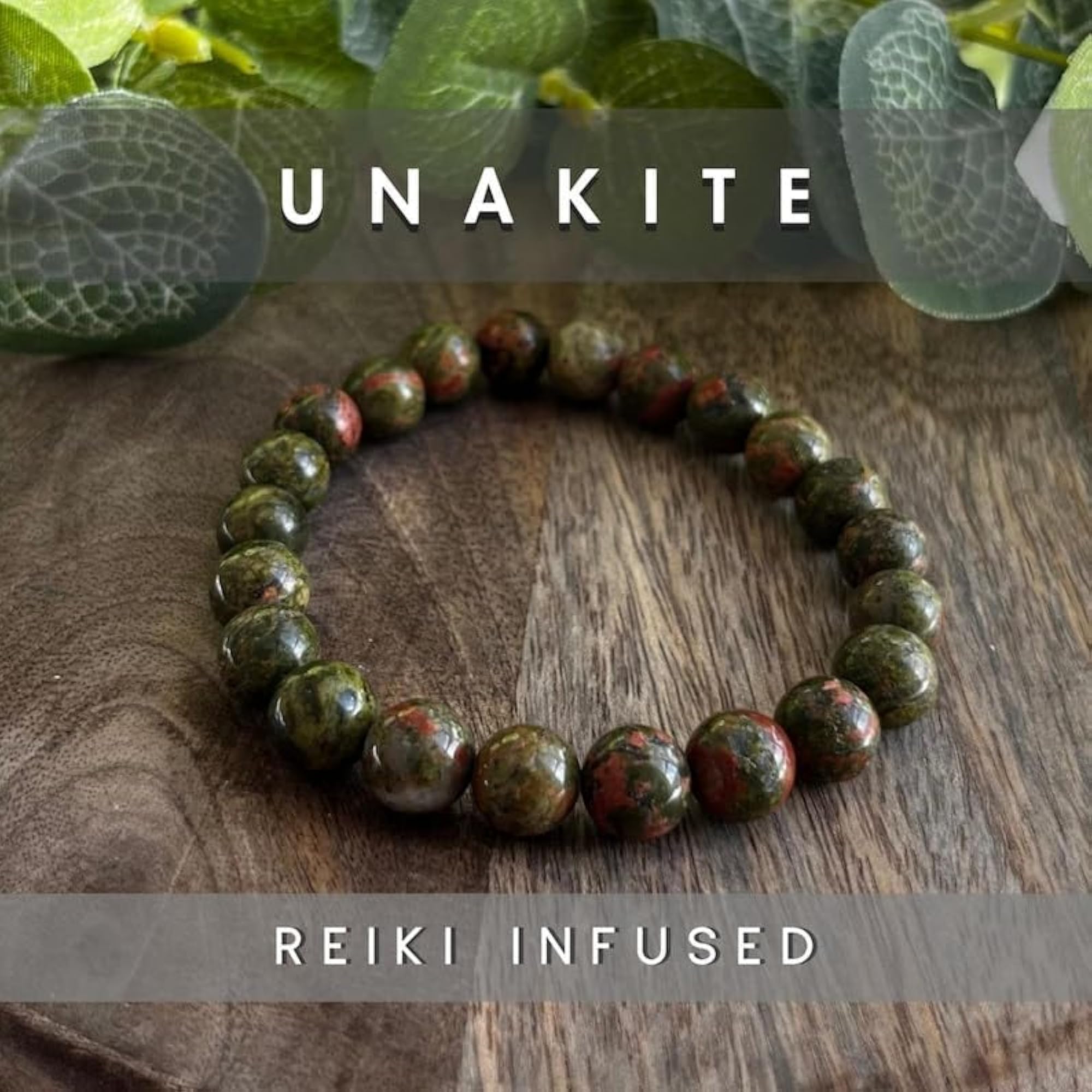 Natural Unakite Gemstone 8mm Energy Stretch Bracelet