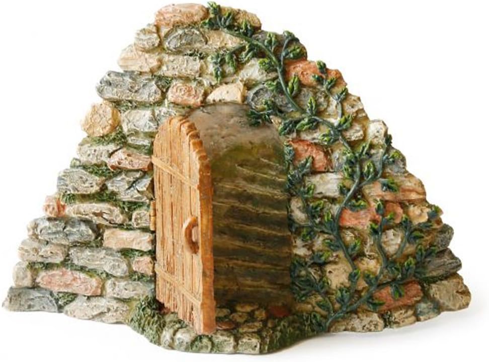 Door in Stone Wall Moss and Vines Miniature Fairy Garden Resin Figurine