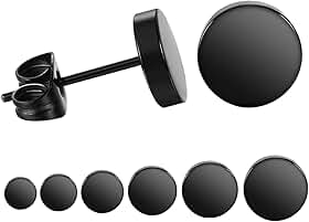 Conjunto de brincos redondos pretos de aço inoxidável para homens e mulheres 6 pares de 3 mm - 8 mm (Preto), Aço inoxidável
