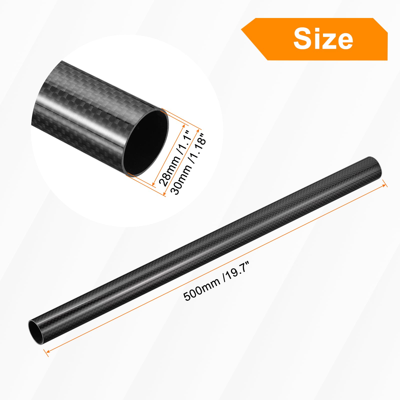 QUARKZMAN Carbono Fibra Tubos, 500mm x 30mm x 28mm 3K Huecos Carbono Envueltos Tubos Redondo Simple Tejido Brillante Superficie para Quadcopter Paquete de 4