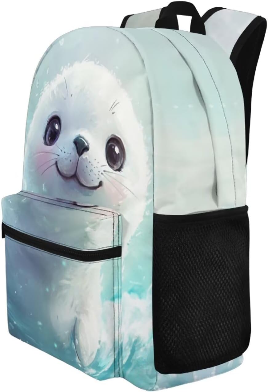 Cute Seal Backpack for School Girls 4-6 Cartoon Bookbag for Girls Preschool Kindergarten Casual Travel Daypack Rucksack Lightweight Kids School Bags with Outer Pocket