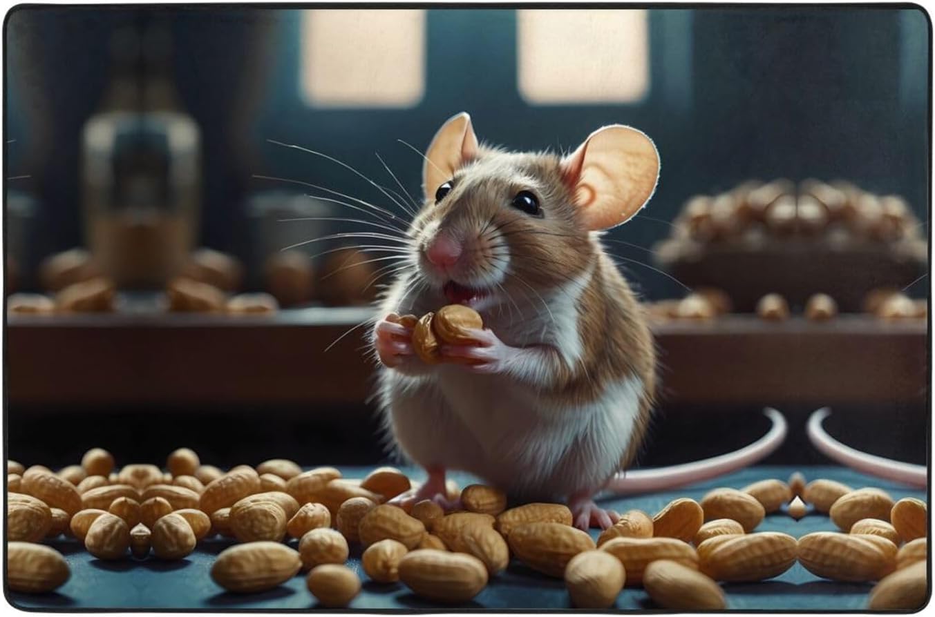 Mouse Eating Peanuts Printed Anti-Slip Floor mat Carpet Rug 36"x24" for Living Room Office Coffee Table Bed Balcony