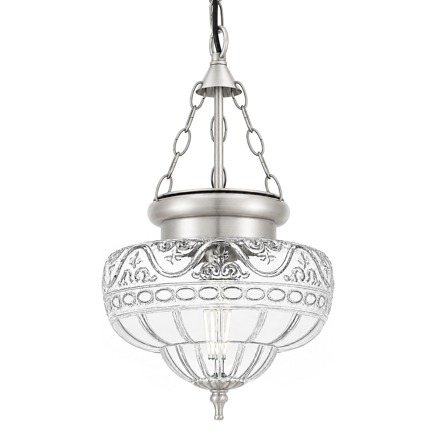Photo 1 of OIYIO Vintage Pendant Light - Brushed Nickel Pendant Lights Kitchen Island with Floral Glass, Hanging Lighting Fixtures with Adjustable Hanging Chain for Kitchen, Island, Dining Room, Entryway