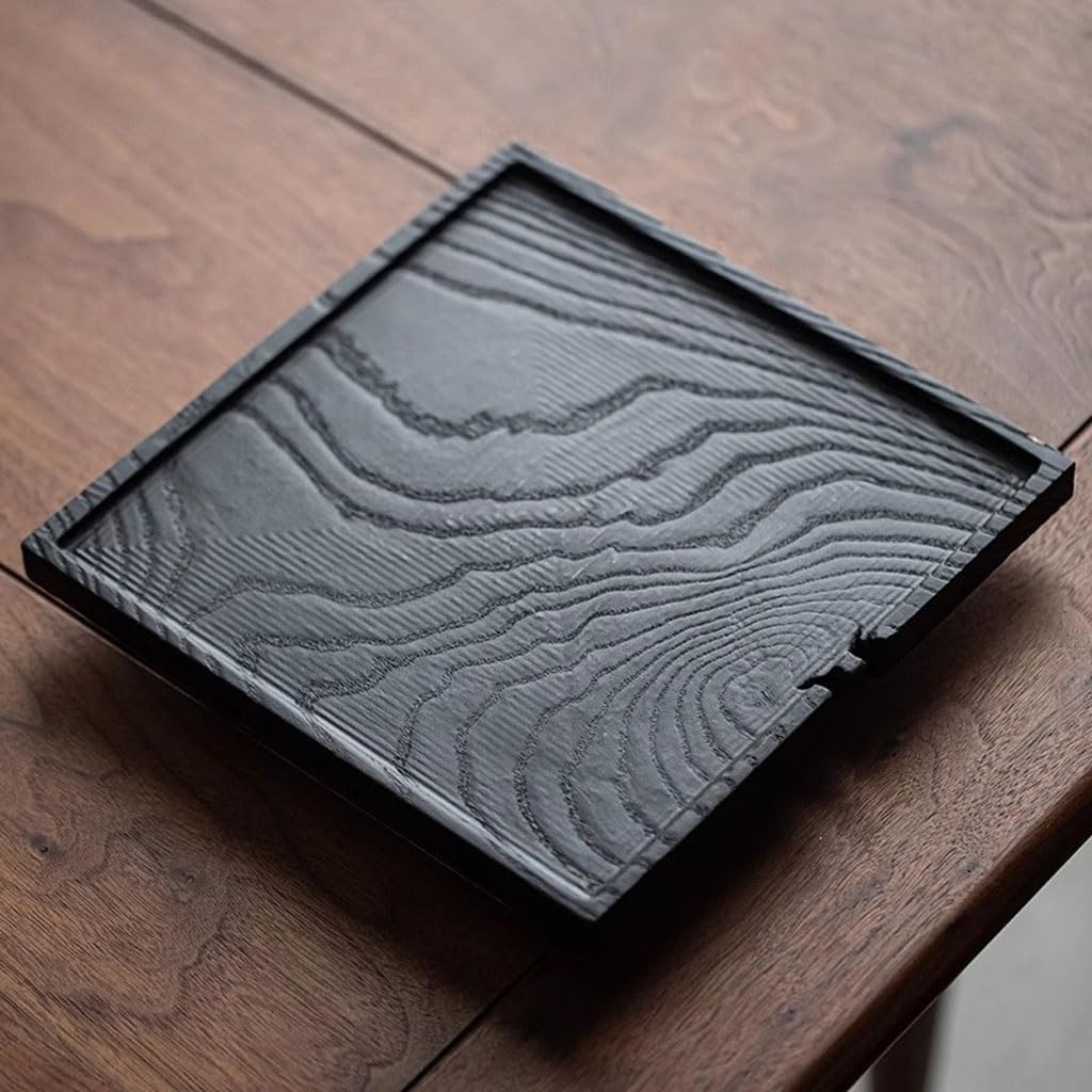 Nastya Bandeja Decorativa Moderna Bandeja De Madera Maciza De Fresno Quemada con Carbón Hecha A Mano, Mesa De Té For Sala De Estar, Mesa De Té Pequeña, Bandeja De Té Seco Bandejas para Servir
