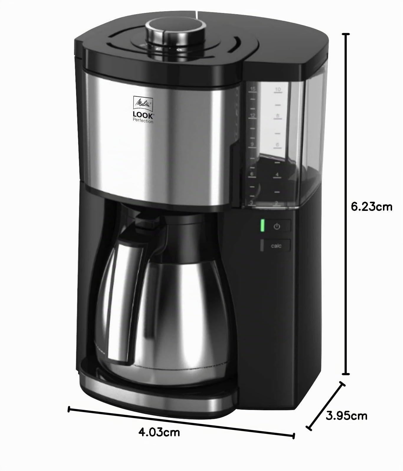 Melitta LOOK Therm Perfection 1025-16 Cafetière filtre isotherme, 10 à 15 tasses, réservoir d'eau amovible et programme de détartrage, Noir/Inox