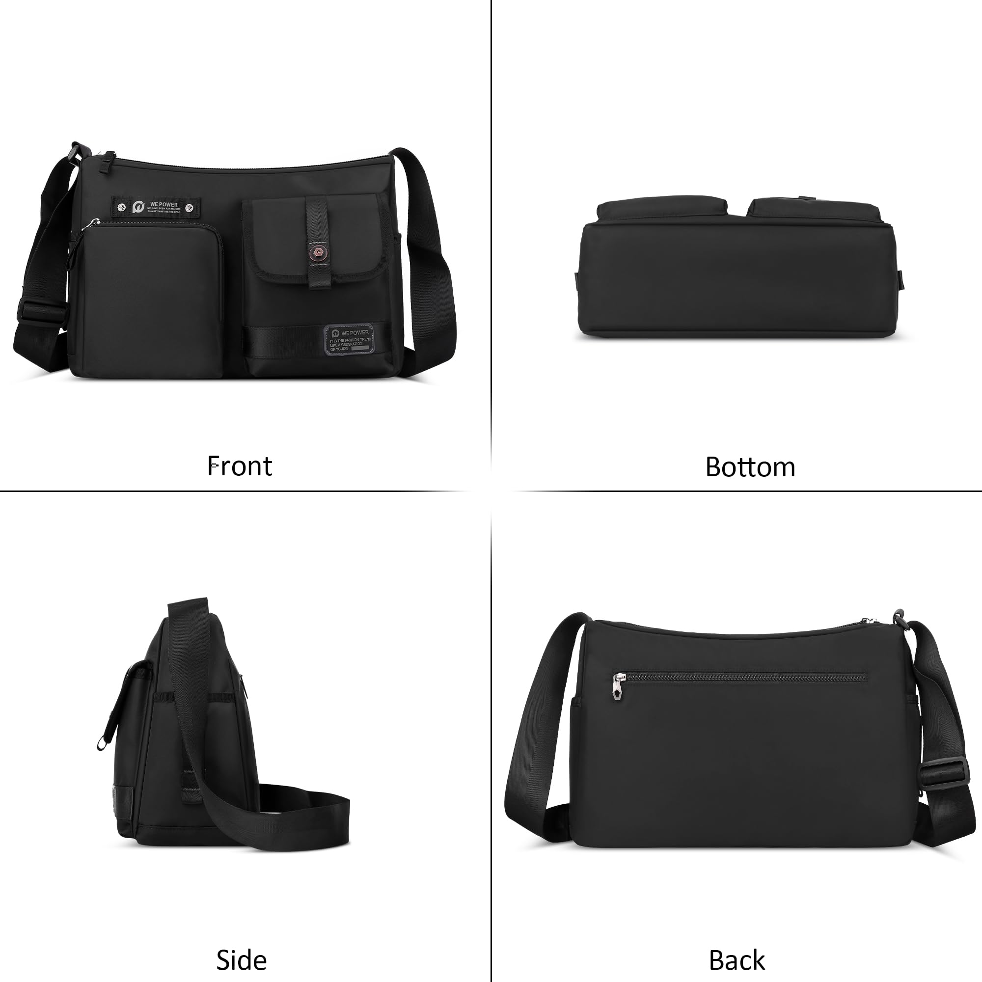 VARLIVOO Borsa a Spalla Uomo Borsa a Tracolla per Laptop da 15 Pollici Grande Borsa Messaggero Multitasche per Sportivo Ciclismo Trekking Nylon Nero