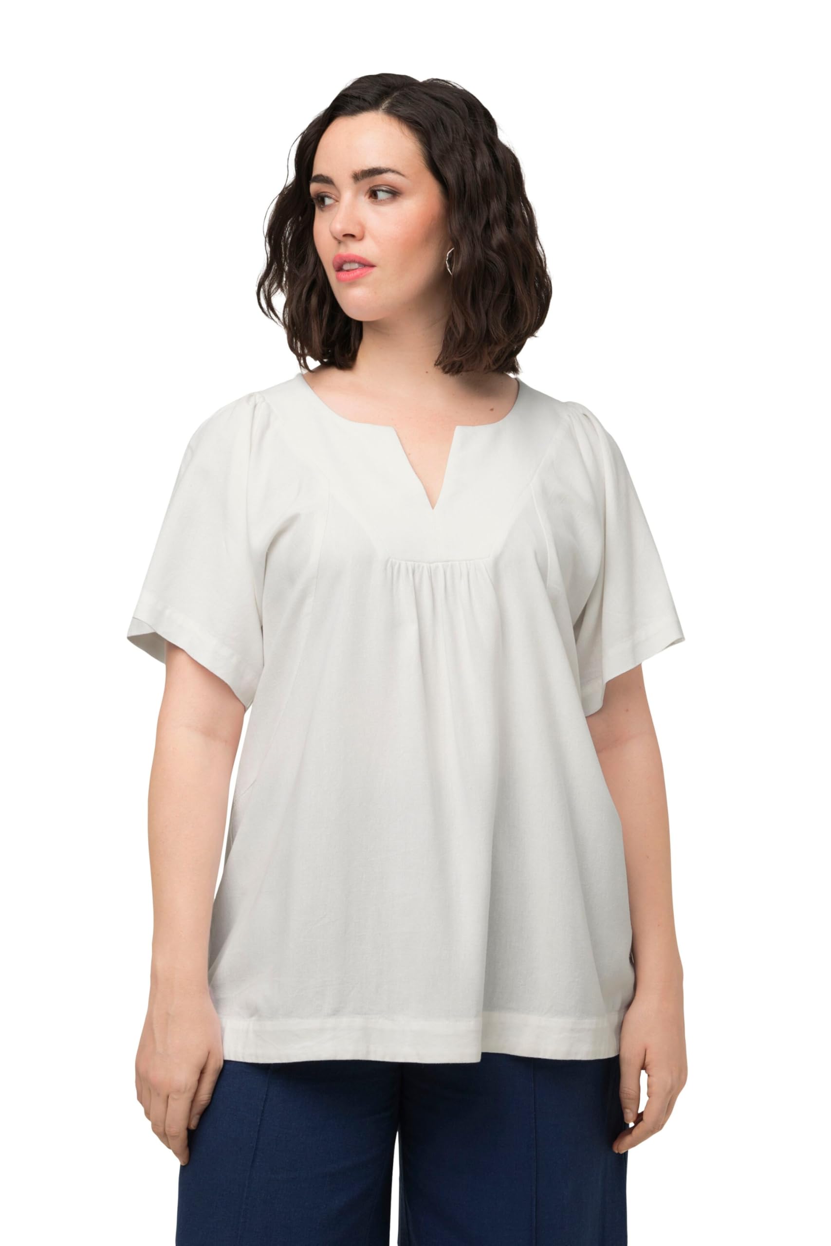 Ulla Popken, Leinenmix, A-Linie, Tunika-Ausschnitt, Halbarm Blouse Femme