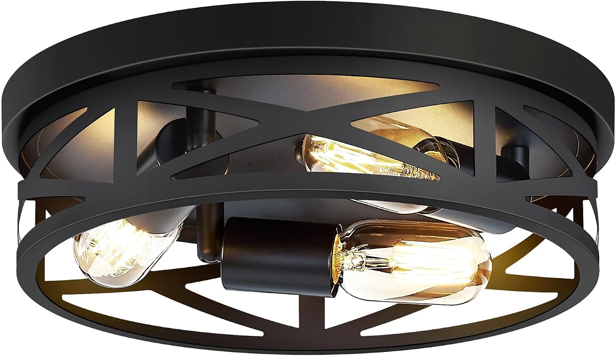 ZHU YAN 13 inch Farmhouse Ceiling Light Fixture,3-Light Hallway Light Fixtures Ceiling,Black Flush Mount Ceiling Light,Light Fixture Ceiling Mount for Kitchen Hallway Entryway,E26 Base（1 Pack）