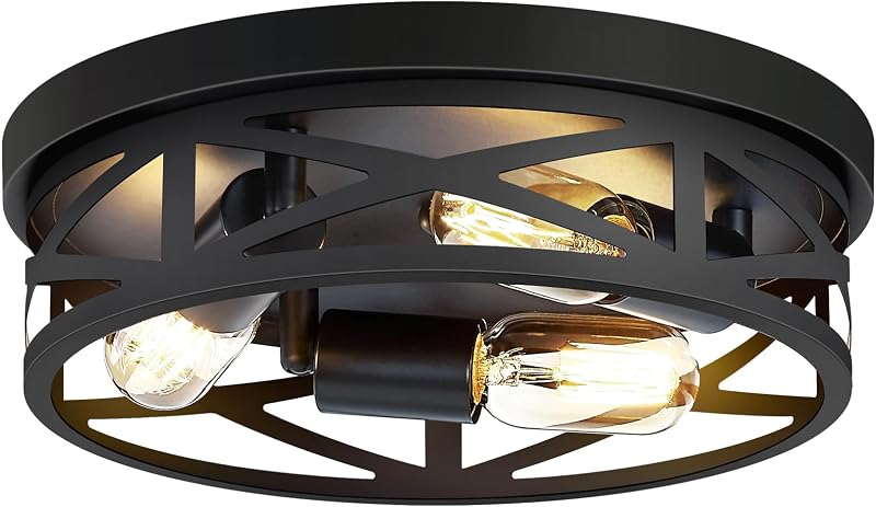 ZHU YAN 13 inch Farmhouse Ceiling Light Fixture,3-Light Hallway Light Fixtures Ceiling,Black Flush Mount Ceiling Light,Light Fixture Ceiling Mount for Kitchen Hallway Entryway,E26 Base（1 Pack）