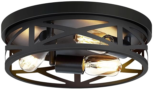 ZHU YAN 13 inch Farmhouse Ceiling Light Fixture 3-Light Hallway Light Fixtures Ceiling Black Flush Mount Ceiling Light