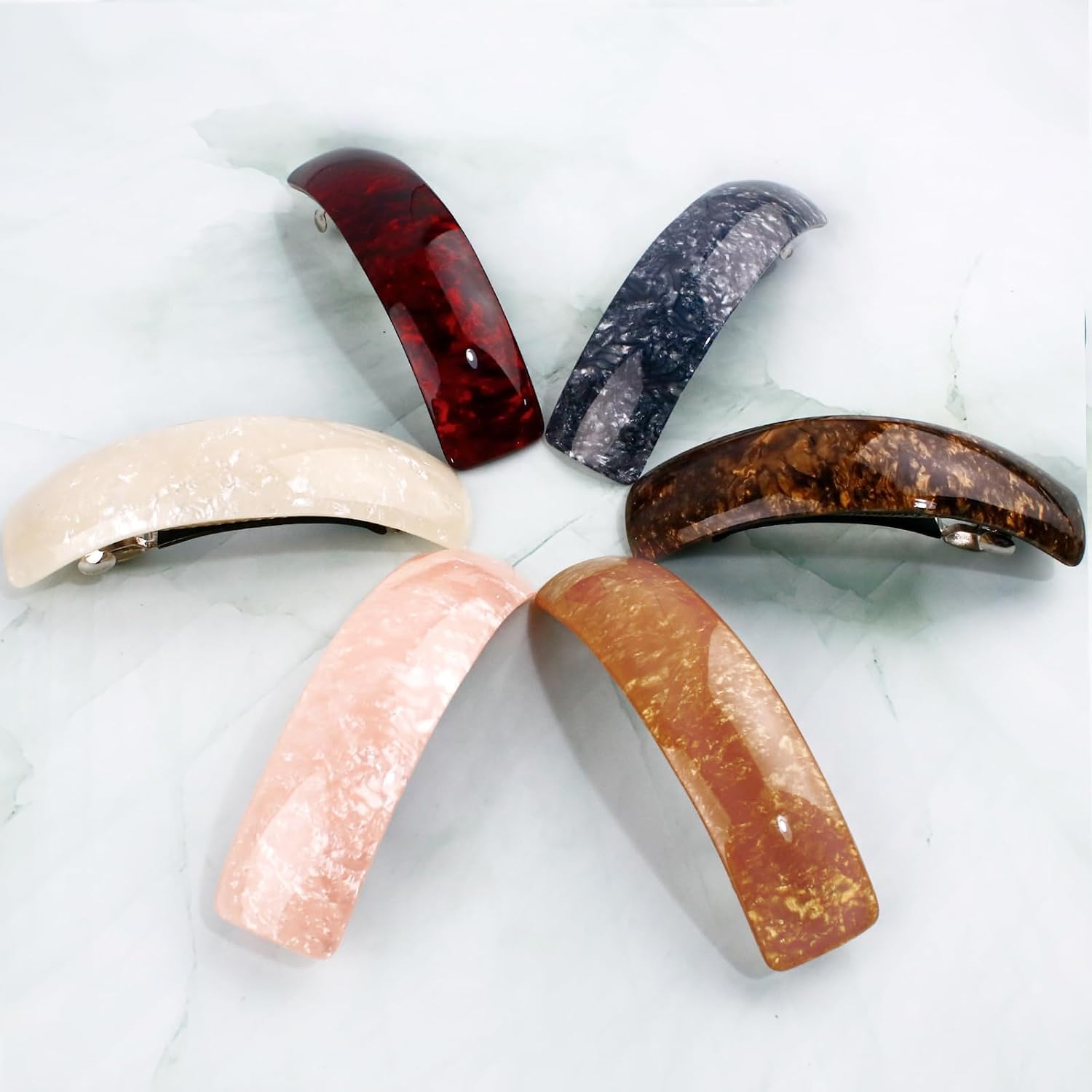 6 Pieces Vintage Acrylic Hair Barrettes Set Large Automatic Spring Clasp Clips for Thick Hair, 6 Assorted Colors Classic Hair Accessories for Women image 3