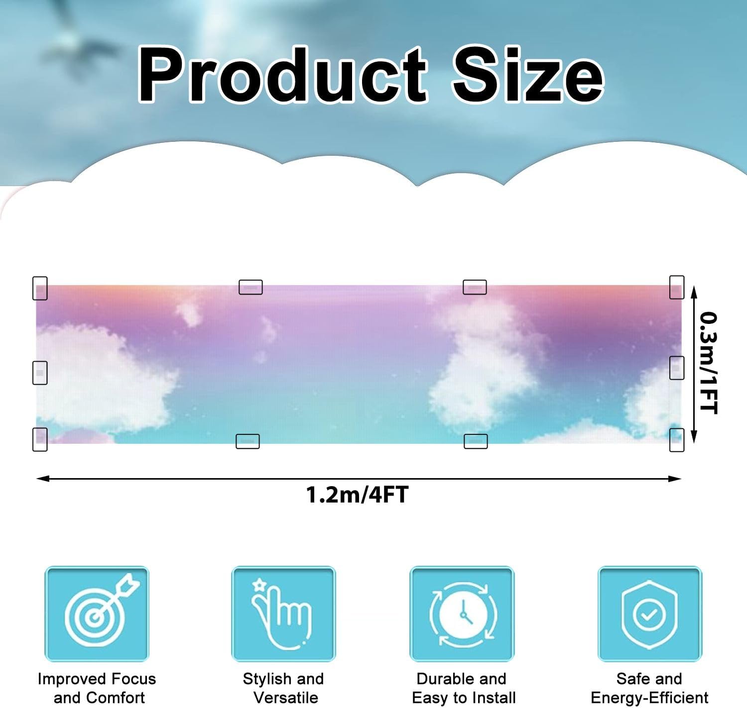 Fluorescent Light Covers for Ceiling Lights Beauty sweet pastel orange violet colorful fluffy clouds sky multi Easy to Install Magnetic Light Filter for Classroom Office Hospitals School Home Decor